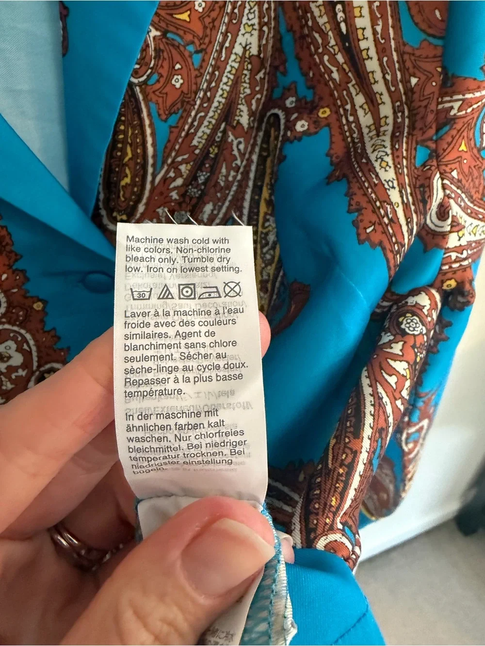 J Crew Drapey Paisley Button Up Shirt Blue Yellow Trim Medium